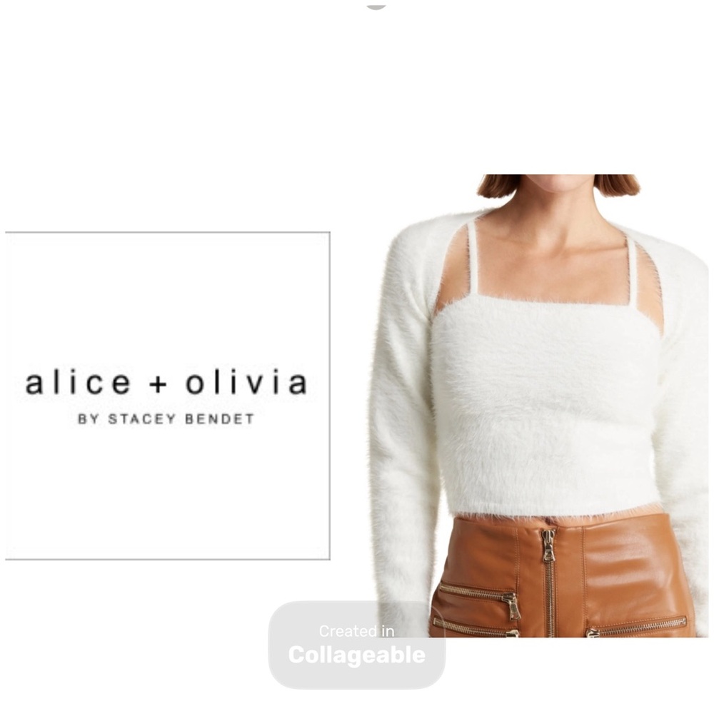 ‼️WOW‼️Alice + Olivia White Fuzzy Knit Top SET‼️